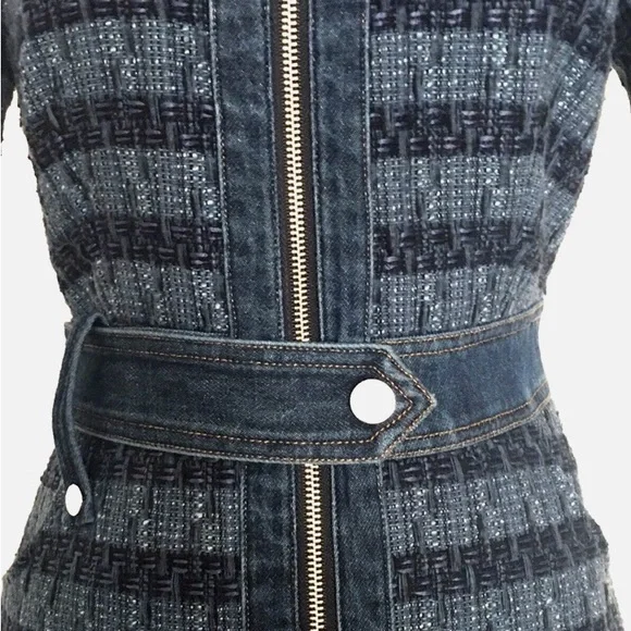 Jason Wu NWT blue tweed with contrasting denim zipper front Mini Dress size L - Picture 7 of 16